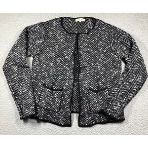 Cocogio Made in Italy Black White Herringbone Knit Open Front Cardigan Sweater L